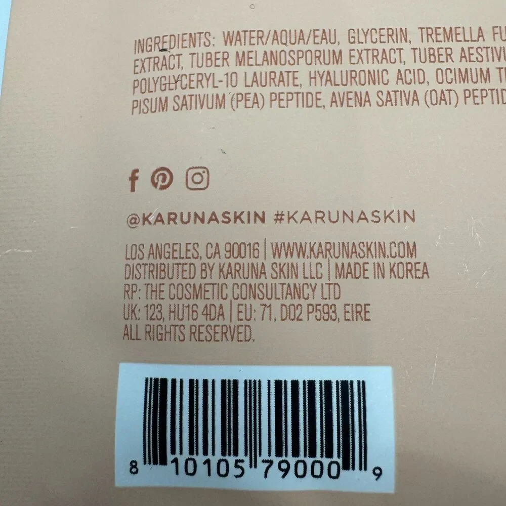 2 x Karuna Skin Quench Bio-Cellulose Mask Hyaluronic Acid Blend Expires 7/27